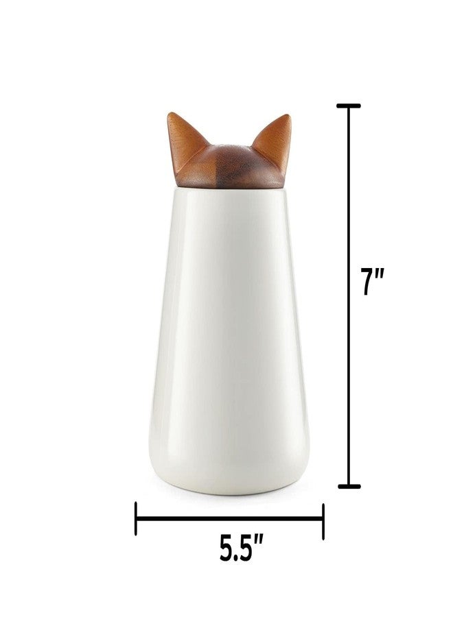Nambe Nambé Cat Treat Jar - 5.5” x 7”, Decorative Feline Storage Container with Acacia Wood Lid & Porcelain Base - Airtight Countertop Jar for Pet Treats, Snacks & Kitchen Décor - Image 4