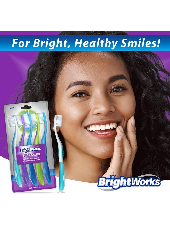 BrightWorks Dazzling Clean Manual Toothbrush (10 Pack), Soft, Bristles Designed to Clean in Between Teeth. Great for Sensitive Teeth or Sensory Issues (multiple colors). - Image 2