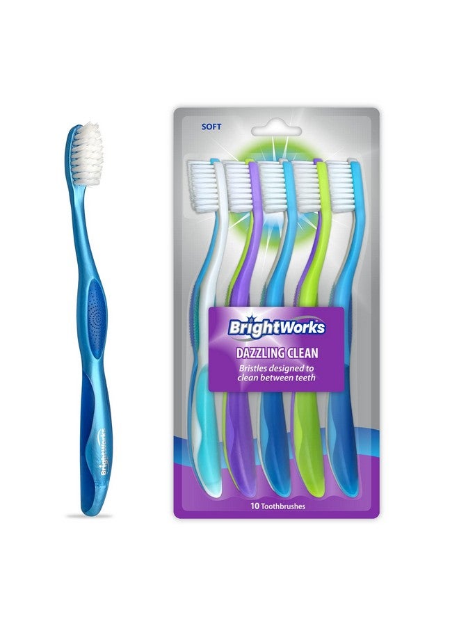 BrightWorks Dazzling Clean Manual Toothbrush (10 Pack), Soft, Bristles Designed to Clean in Between Teeth. Great for Sensitive Teeth or Sensory Issues (multiple colors). - Image 1