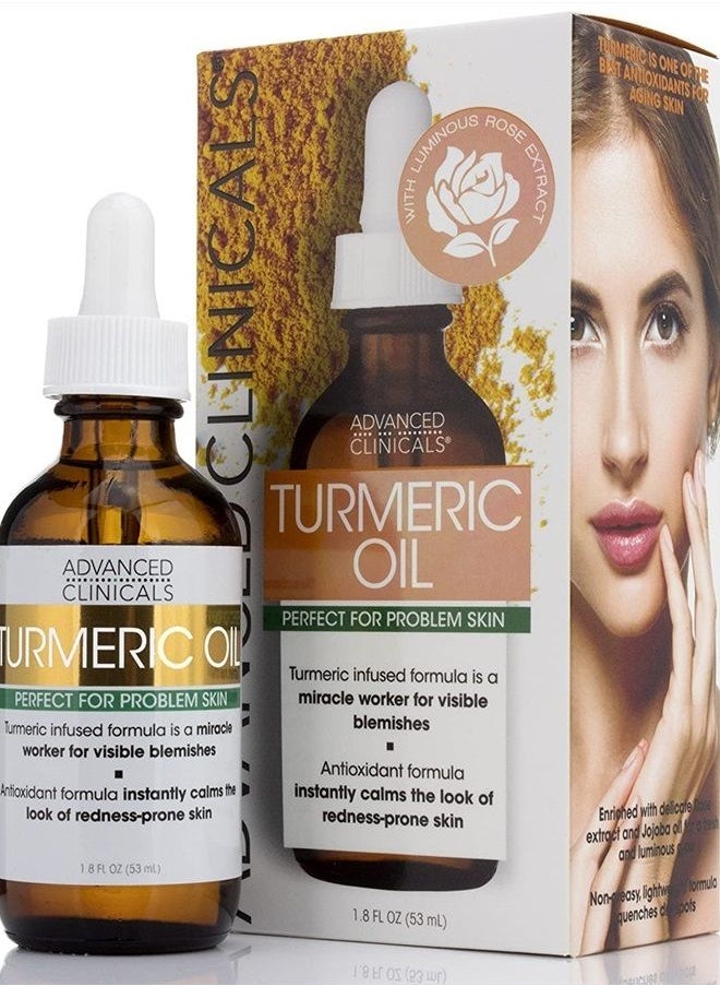Advanced Clinicals Turmeric Oil Facial Skin Care Serum For Face. Antioxidant Moisturizer Skincare Serum Formula W/Rose Extract & Jojoba Oil For Dry Skin, Redness, & Skin Blemishes, 1.8 Fl Oz  - Image 1