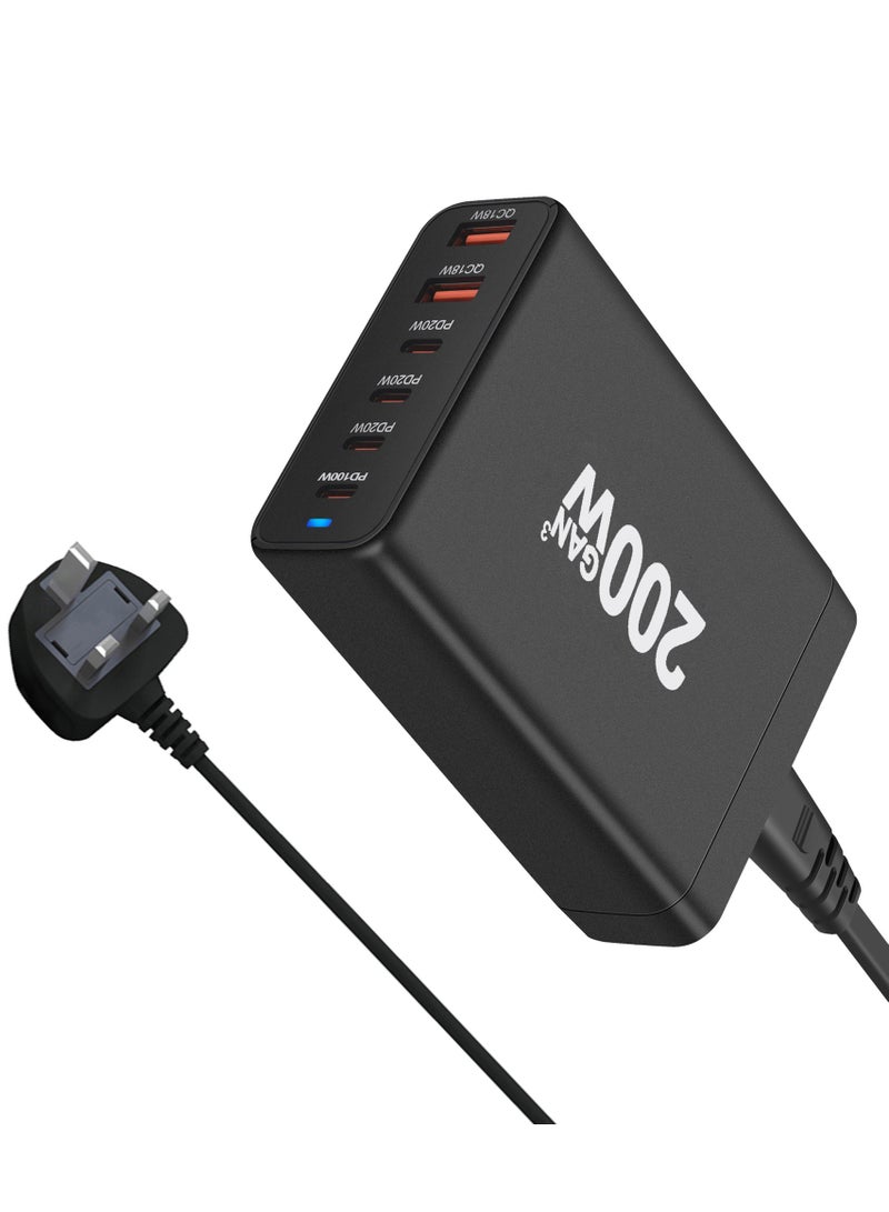 General USB C Fast Charger Block 200W: 6 Port USB Charging Station Hub Brick - Dual PPS PD 100W Laptop Wall Charger Power Adapter for MacBook Pro DELL HP Surface iPad iPhone Samsung  - Image 1