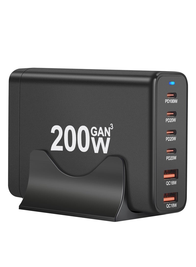 General USB C Fast Charger Block 200W: 6 Port USB Charging Station Hub Brick - Dual PPS PD 100W Laptop Wall Charger Power Adapter for MacBook Pro DELL HP Surface iPad iPhone Samsung  - Image 3