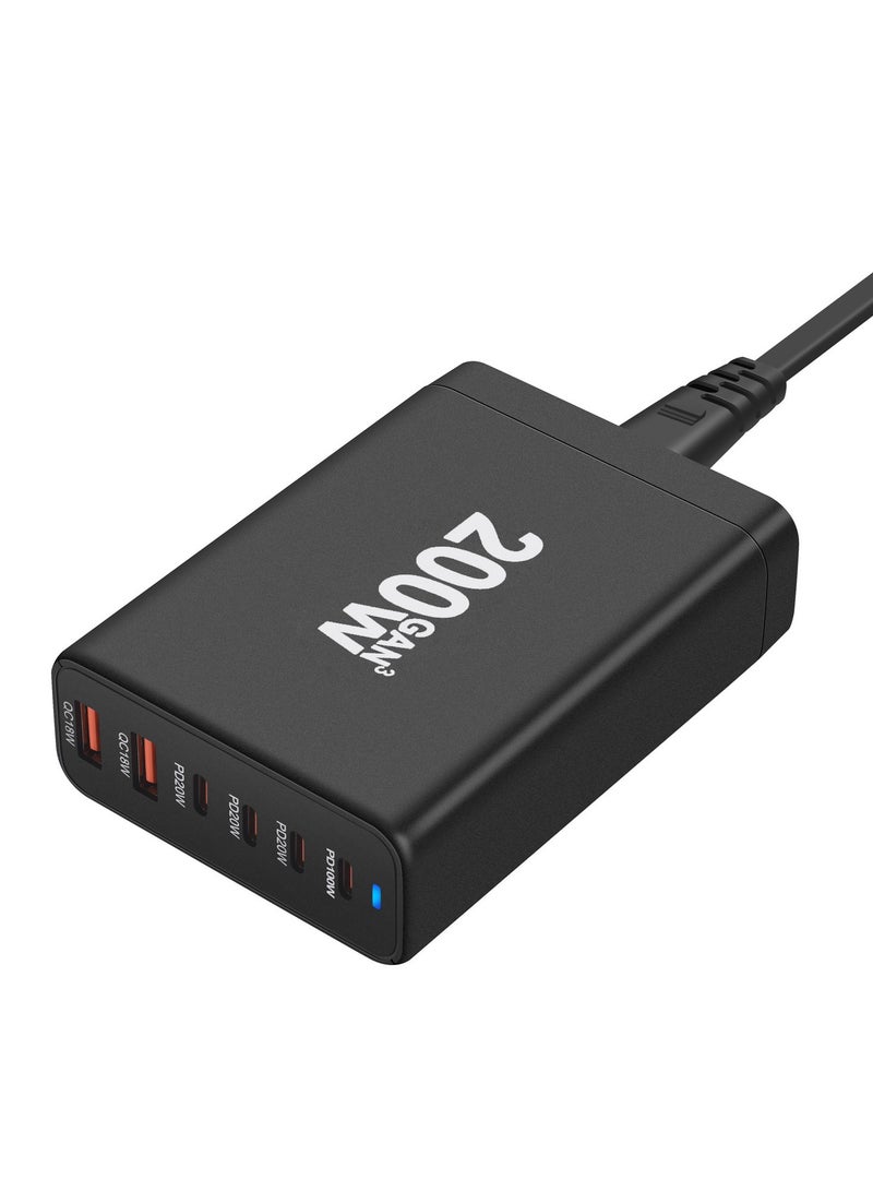 General USB C Fast Charger Block 200W: 6 Port USB Charging Station Hub Brick - Dual PPS PD 100W Laptop Wall Charger Power Adapter for MacBook Pro DELL HP Surface iPad iPhone Samsung  - Image 5