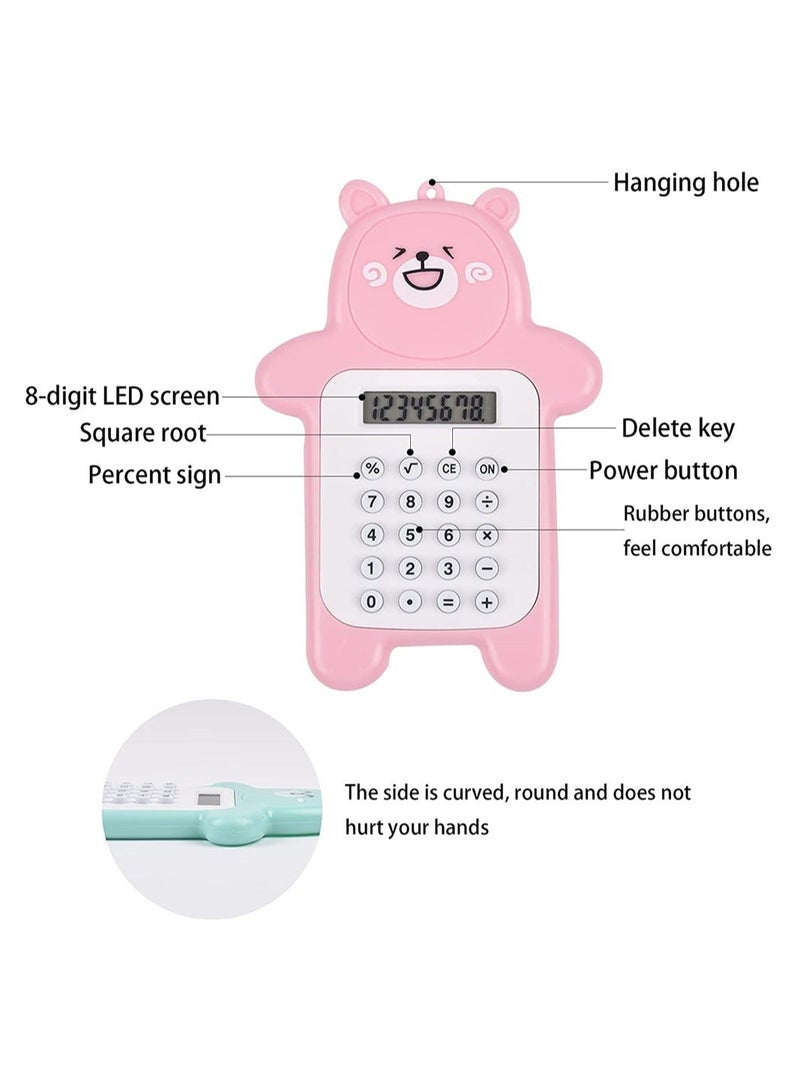 3 Packs Basic Calculator Creative 8-Digit Display Beginner Portable Cartoon Bear Style Calculator Rubber Button Pocket Size Calculator for Desktop Home Office Students Supplies - Image 2