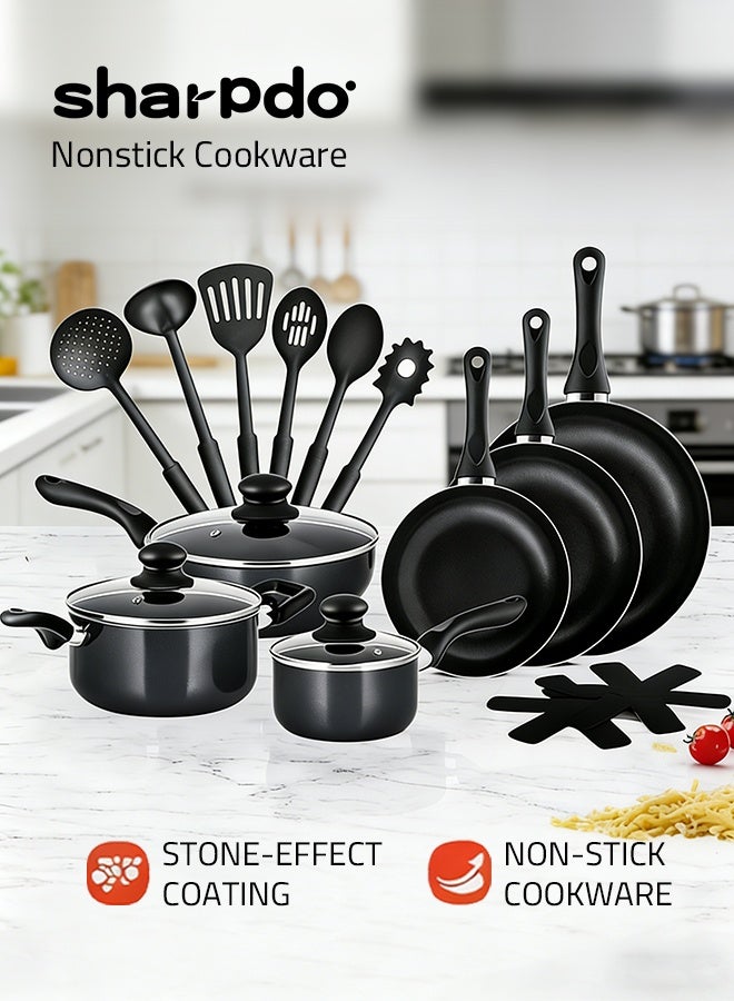 Sharpdo Non-Stick Cookware Set, Non-toxic Healthy Aluminum Pots And Pans Kitchen Cooking Set with Frying Pans Set, Saucepans,Steamer PFOA Free Grey - Image 1