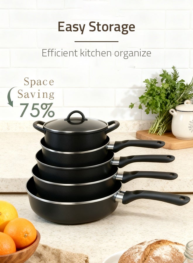 Sharpdo Non-Stick Cookware Set, Non-toxic Healthy Aluminum Pots And Pans Kitchen Cooking Set with Frying Pans Set, Saucepans,Steamer PFOA Free Grey - Image 2