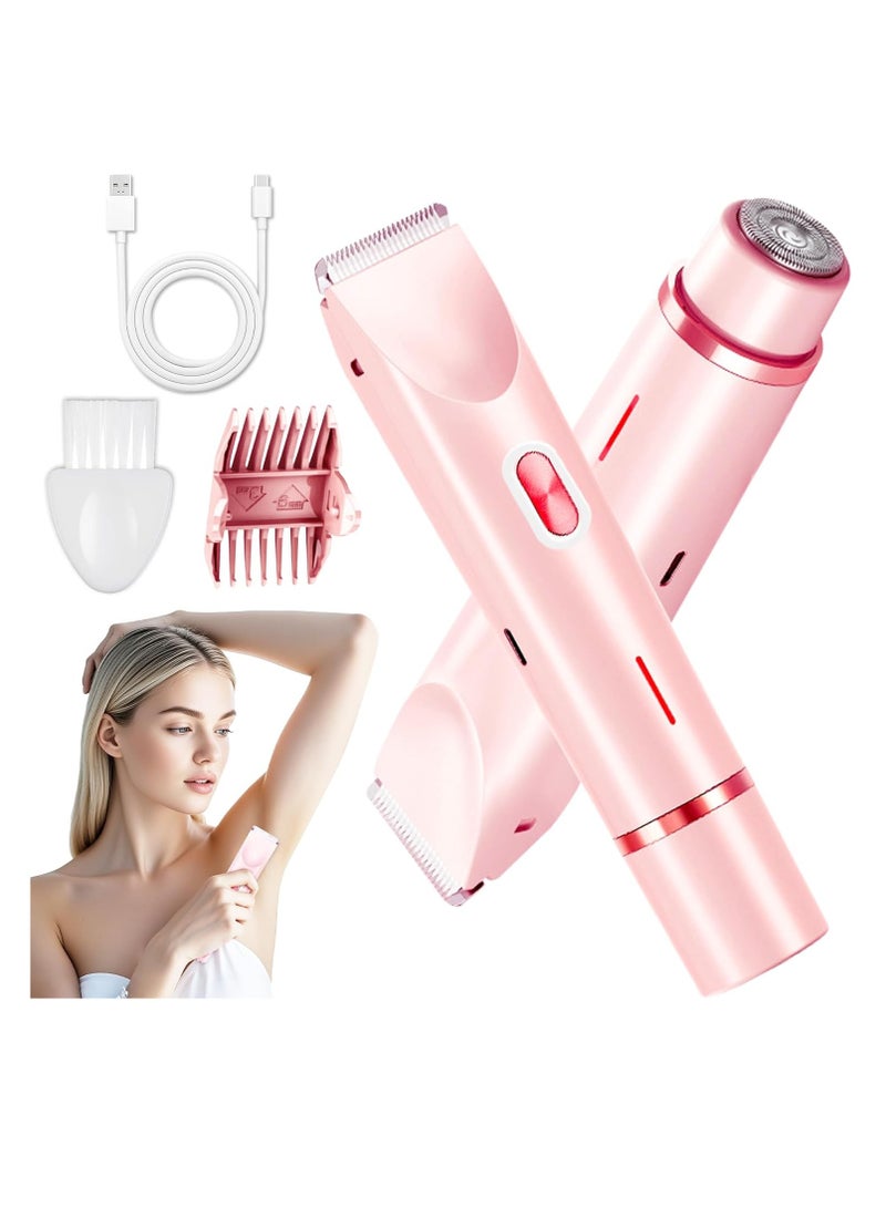 ماكينة إزالة الشعر بدون ألم، ماكينة تشذيب بيكيني للنساء، ماكينة حلاقة كهربائية مزدوجة السيراميك لإزالة الشعر بدون ألم للوجه والجسم والمناطق الخاصة، 90 دقيقة تشغيل لاسلكي مقاوم للماء، مجموعة أدوات العناية الشخصية للسفر - Image 1