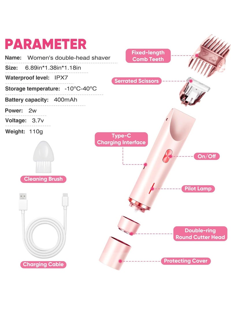 ماكينة إزالة الشعر بدون ألم، ماكينة تشذيب بيكيني للنساء، ماكينة حلاقة كهربائية مزدوجة السيراميك لإزالة الشعر بدون ألم للوجه والجسم والمناطق الخاصة، 90 دقيقة تشغيل لاسلكي مقاوم للماء، مجموعة أدوات العناية الشخصية للسفر - Image 2