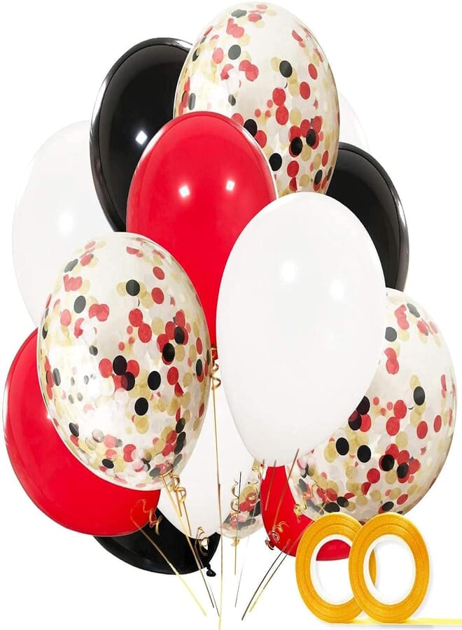 Secret Balloons 40 Pack- 12 Inch White Black Red Latex Balloons with Confetti Balloon for Baby Shower Pirate Lumberjack Birthday Party Decorations Favors