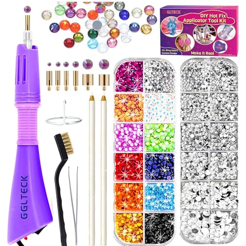 GGLTECK Hotfix Applicator Rhinestones, DIY Hot Fix Rhinestone Applicator Wand Setter Tool Kit with 7 Different Sizes Tips, Tweezers & Brush Cleaning kit and 2 Pack Hot-Fix Crystal Rhinestones - Image 1