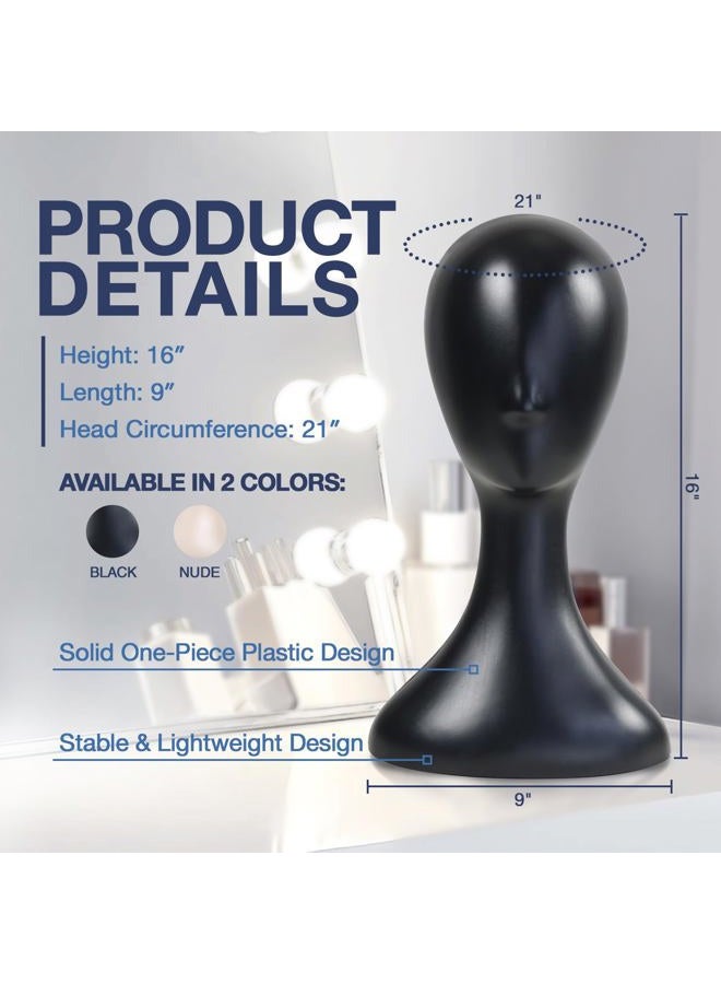STUDIO LIMITED Professional Plastic Mannequin Head (Black), Durable Women Model Wig Stand Display - Image 3