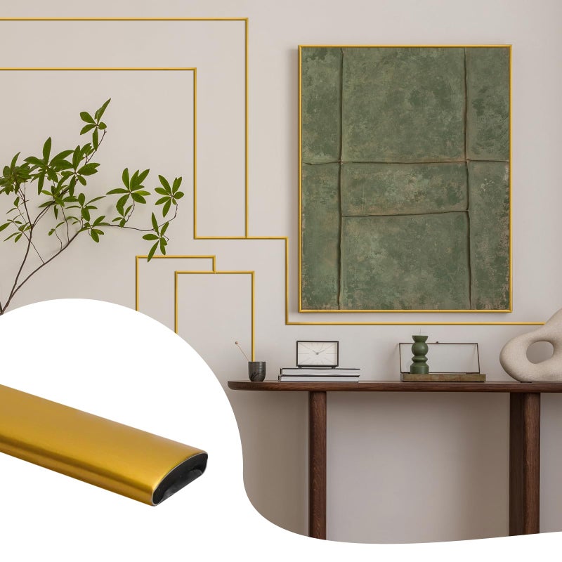 JSIWOTH 9.8 Ft Peel and Stick Wall Molding Trim, Matte Gold Self Adhesive Flexible Trim for Wall, Edges, Borders, Window Frames, Backsplash Tiles, Baseboard & More (W:0.4", T:0.1") - Image 1
