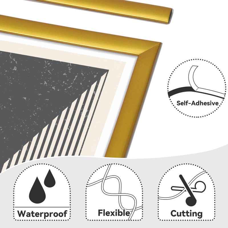 JSIWOTH 9.8 Ft Peel and Stick Wall Molding Trim, Matte Gold Self Adhesive Flexible Trim for Wall, Edges, Borders, Window Frames, Backsplash Tiles, Baseboard & More (W:0.4", T:0.1") - Image 4