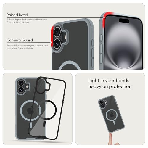 KAPAVER Mag-X Back Cover Case Compatible with iPhone 16 (TPU+PC) (Gray) - Image 4