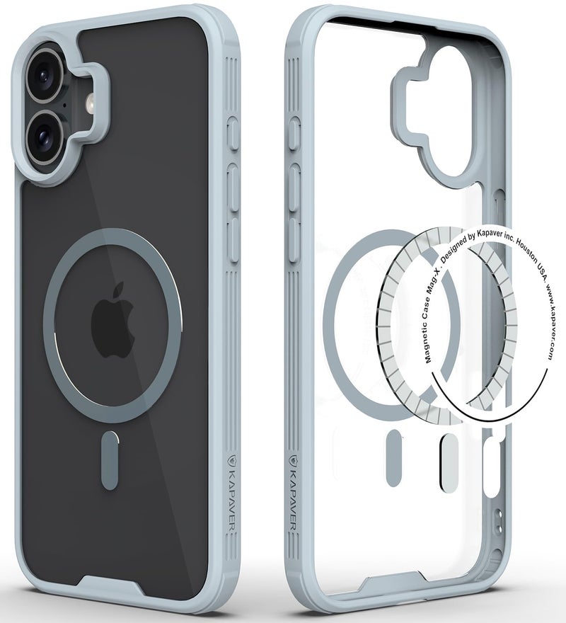 KAPAVER Mag-X Back Cover Case Compatible with iPhone 16 (TPU+PC) (Gray) - Image 1