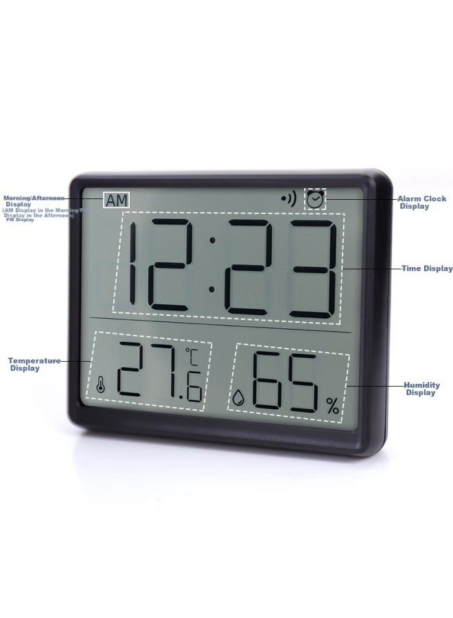 Hense Digital Thermometer Hygrometer With Alarm Clock, Multi-Function Indoor Clock Lcd Electronic Clock Ha8218 Black - Image 2