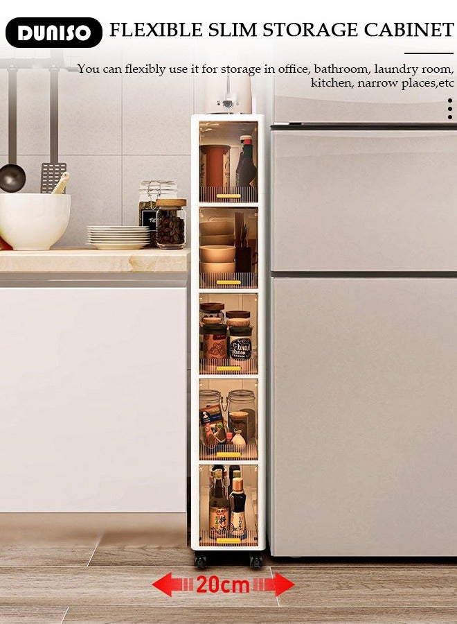 دونيسو صناديق تخزين من البولي بروبيلين مع أغطية، حاويات تخزين قابلة للتكديس من 5 طبقات مع أبواب وعجلات، صندوق تخزين قابل للطي، خزانة تخزين ضيقة، خزانة تخزين للمساحات الصغيرة، تصميم مقاوم للغبار - Image 3