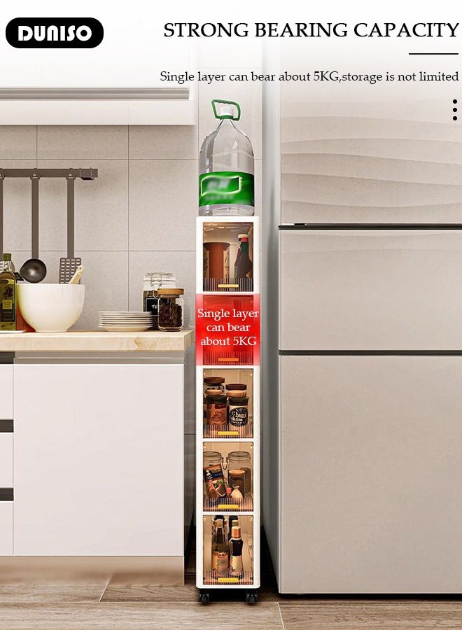 دونيسو صناديق تخزين من البولي بروبيلين مع أغطية، حاويات تخزين قابلة للتكديس من 5 طبقات مع أبواب وعجلات، صندوق تخزين قابل للطي، خزانة تخزين ضيقة، خزانة تخزين للمساحات الصغيرة، تصميم مقاوم للغبار - Image 5