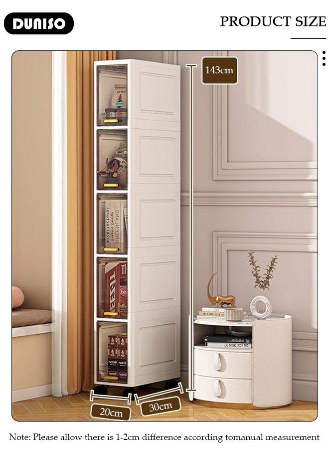 دونيسو صناديق تخزين من البولي بروبيلين مع أغطية، حاويات تخزين قابلة للتكديس من 5 طبقات مع أبواب وعجلات، صندوق تخزين قابل للطي، خزانة تخزين ضيقة، خزانة تخزين للمساحات الصغيرة، تصميم مقاوم للغبار - Image 2