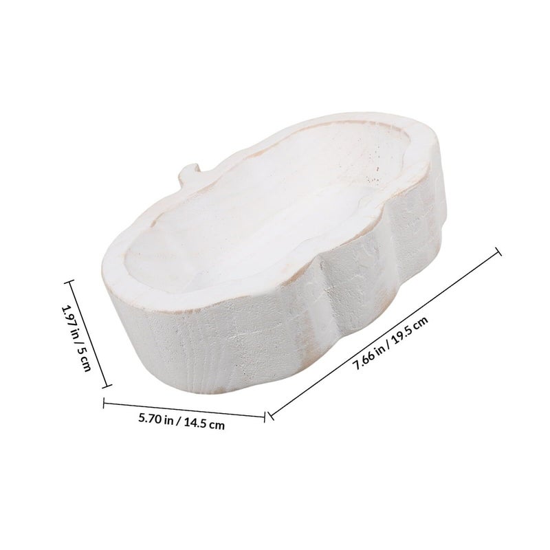 White Wooden Pumpkin Fruit Bowl with Tray for Serving Snacks Salads Home Dining - Image 3