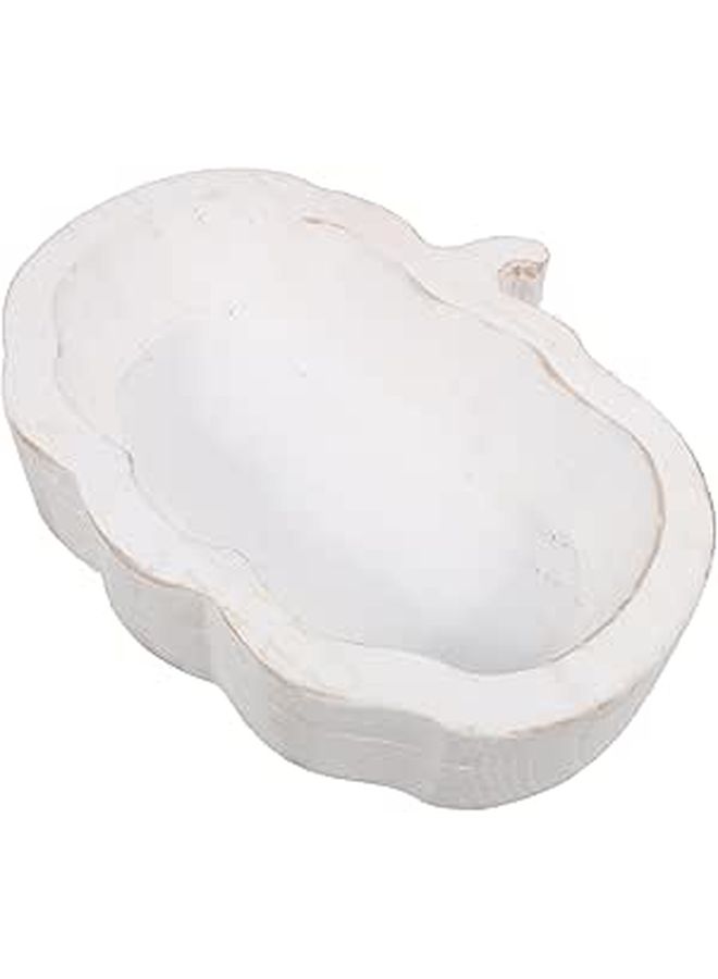 White Wooden Pumpkin Fruit Bowl with Tray for Serving Snacks Salads Home Dining - Image 1