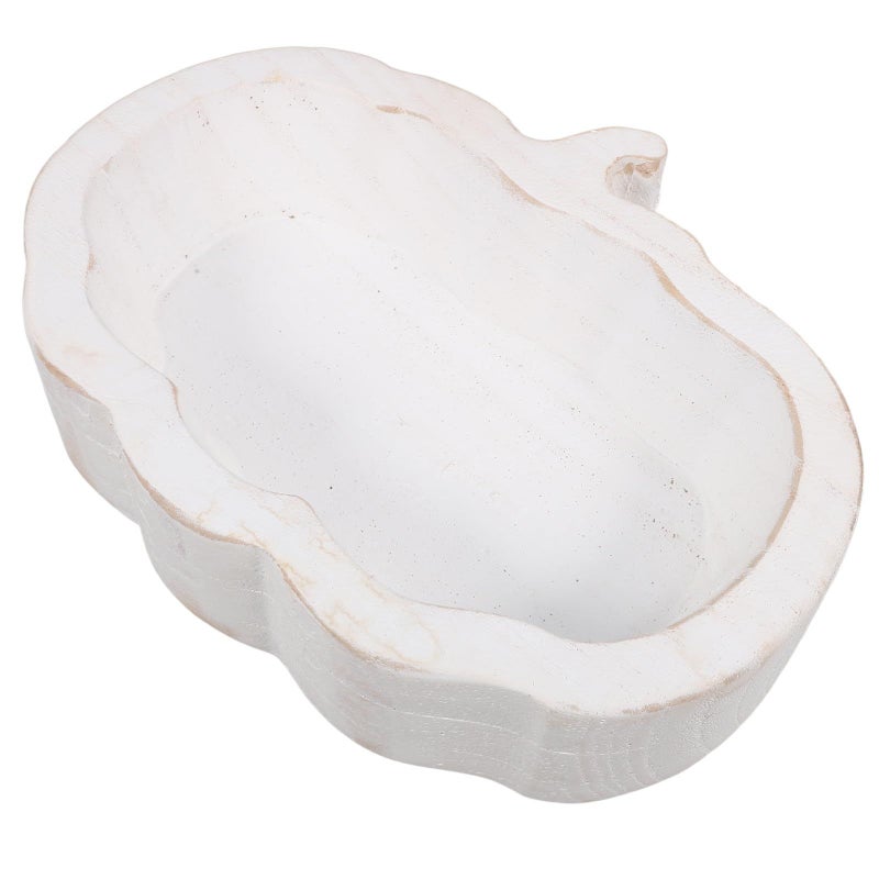 White Wooden Pumpkin Fruit Bowl with Tray for Serving Snacks Salads Home Dining - Image 2