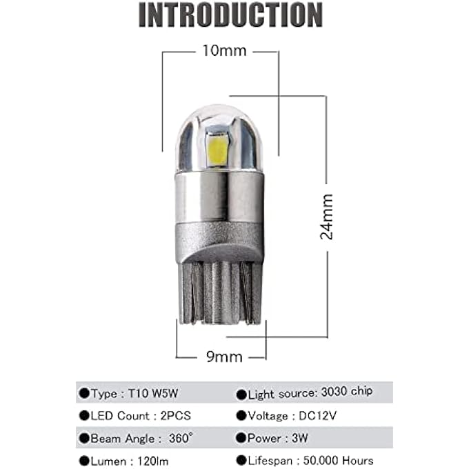 KASTWAVE 194 Led Bulbs 6000K White 6000K 68 2825 W5W T10 Wedge Cob Led Replacement Bulbs Super Brightness For License Plate Lights Car Position Lamps Map Light White 20Pcs - Image 5