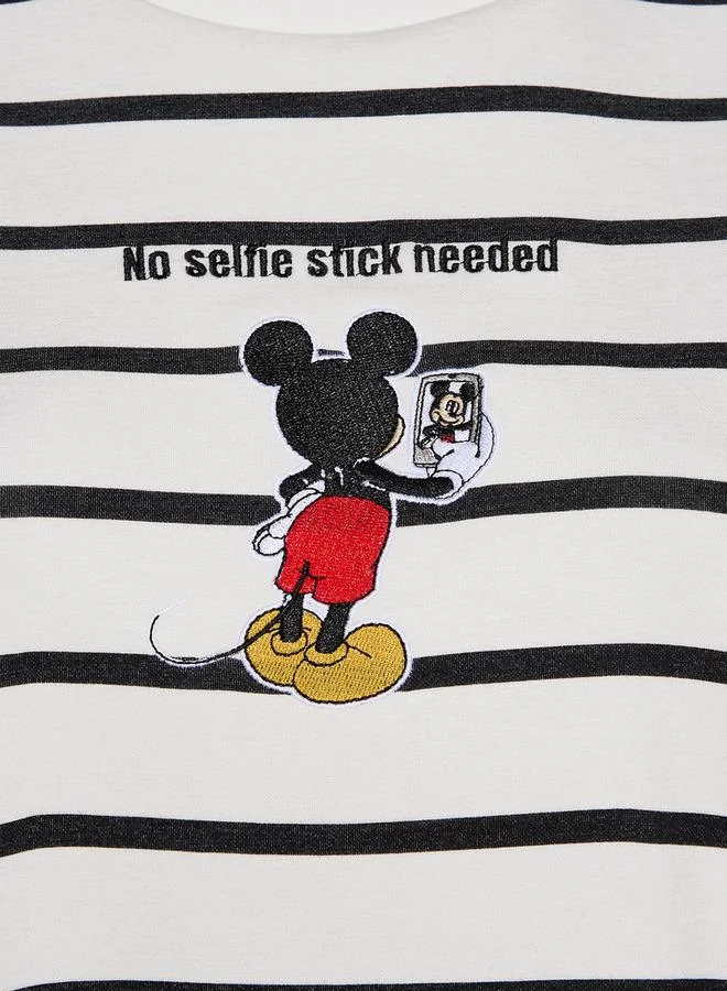 اس بي كاركترز Loose Fit T-shirt with Mickey Mouse Embroidery