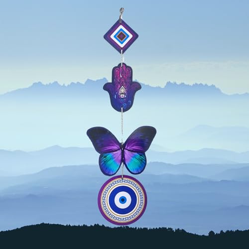 GJ Fengshui Hamsa OWL Butterfly Evil Eye Hanging Nazar Suraksha Kawcah for Home, Office and Shop (Wooden, Multicolor) (heed2) - Image 2