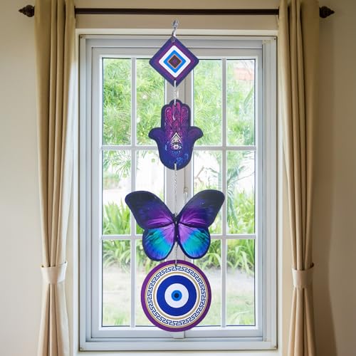 GJ Fengshui Hamsa OWL Butterfly Evil Eye Hanging Nazar Suraksha Kawcah for Home, Office and Shop (Wooden, Multicolor) (heed2) - Image 4