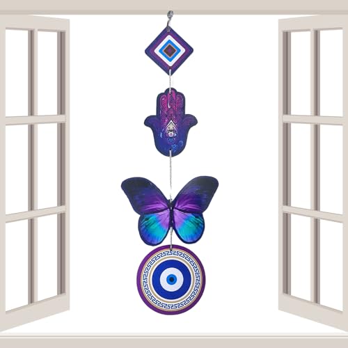 GJ Fengshui Hamsa OWL Butterfly Evil Eye Hanging Nazar Suraksha Kawcah for Home, Office and Shop (Wooden, Multicolor) (heed2) - Image 3