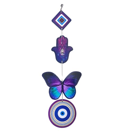GJ Fengshui Hamsa OWL Butterfly Evil Eye Hanging Nazar Suraksha Kawcah for Home, Office and Shop (Wooden, Multicolor) (heed2) - Image 1