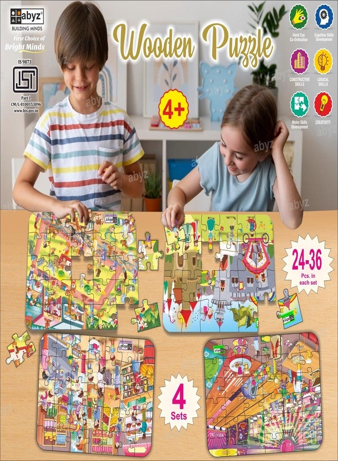 ABYZ Wooden Jigsaw Fairy Tale, Super Market, Bowling Arcade s, Dog Show Party Puzzles 120pcs for Kids of Age 3-5 Years, Set of 4 - Image 4