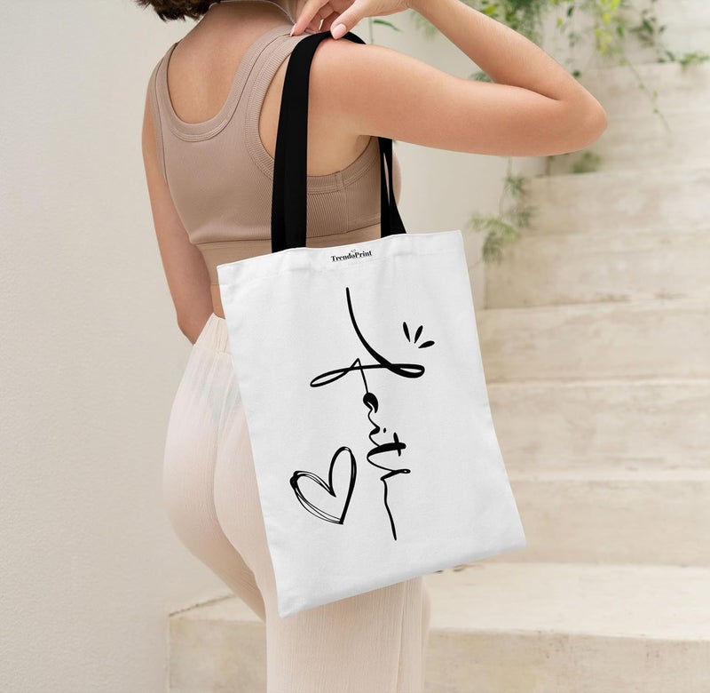 TrendoPrint حقائب توت بيضاء من القماش للنساء بسحاب سعة 15 كجم، حقيبة كلية للفتيات، حقيبة توت مصنوعة من القطن العضوي 100% للتسوق والسفر والشاطئ - Image 2