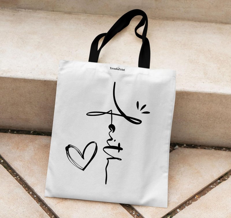 TrendoPrint حقائب توت بيضاء من القماش للنساء بسحاب سعة 15 كجم، حقيبة كلية للفتيات، حقيبة توت مصنوعة من القطن العضوي 100% للتسوق والسفر والشاطئ - Image 3