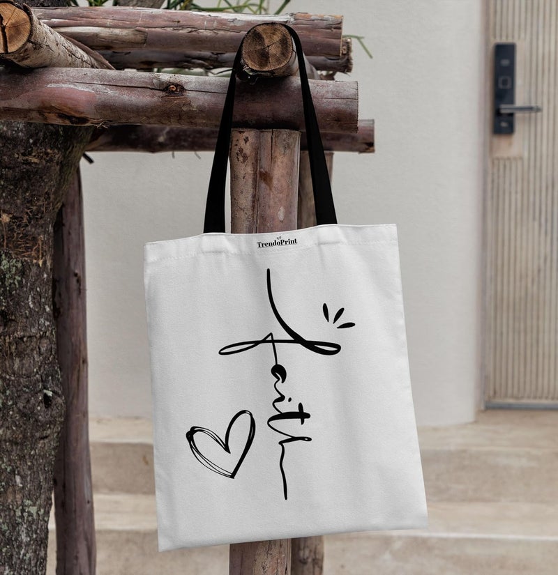 TrendoPrint حقائب توت بيضاء من القماش للنساء بسحاب سعة 15 كجم، حقيبة كلية للفتيات، حقيبة توت مصنوعة من القطن العضوي 100% للتسوق والسفر والشاطئ - Image 4