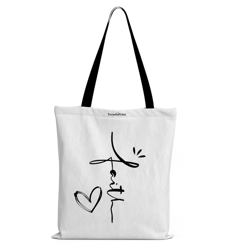 TrendoPrint حقائب توت بيضاء من القماش للنساء بسحاب سعة 15 كجم، حقيبة كلية للفتيات، حقيبة توت مصنوعة من القطن العضوي 100% للتسوق والسفر والشاطئ - Image 1