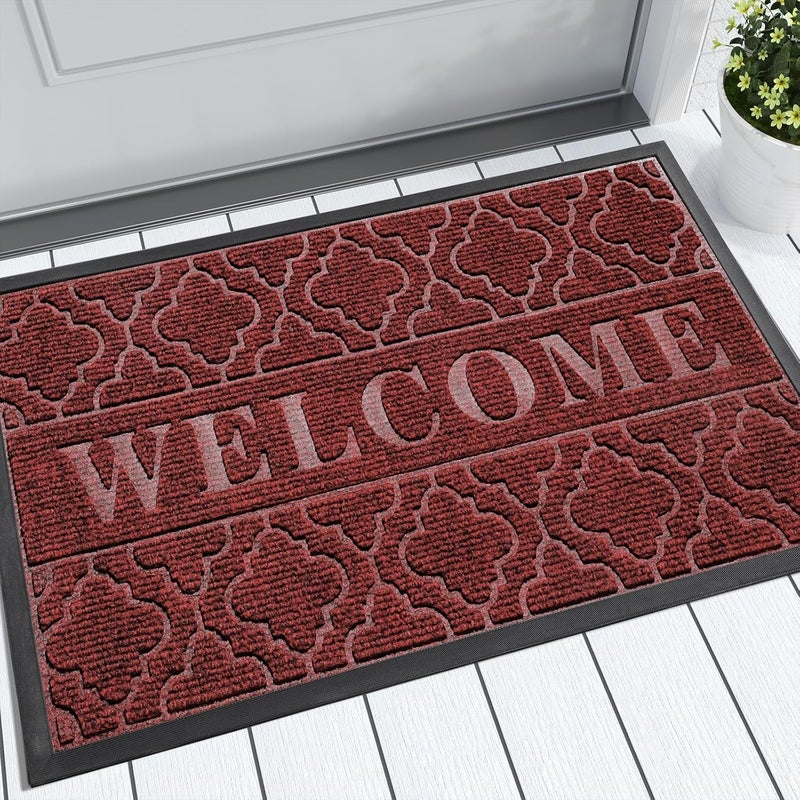 Yimobra Christmas Door Mat Outdoor Indoor 29.5x17, All-Weather Waterproof Front Door Mat Outside Entrance, Non-Slip Low Profile Porch Patio Welcome Doormat, Red - Image 1