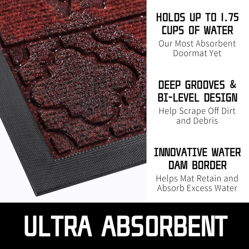 Yimobra Christmas Door Mat Outdoor Indoor 29.5x17, All-Weather Waterproof Front Door Mat Outside Entrance, Non-Slip Low Profile Porch Patio Welcome Doormat, Red - Image 3
