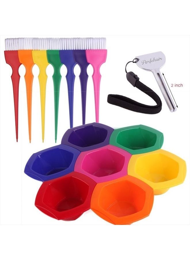 Perfehair Small Hair Coloring Dye Mixing Tint Bowls and Brush Kit - Set of 7 Different Rainbow Color  - Image 1