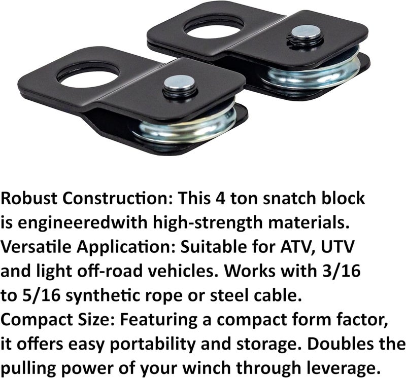 TGL 4 Ton ATV/UTV Winch Pulley Block - 2-Pack - Image 3
