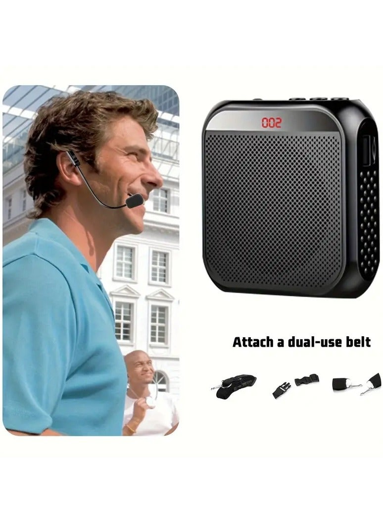 MUMO Voice Amplifier  with Wired Microphone Headset, Portable Rechargeable PA System Speaker Personal Microphone Speech Amplifier, Loudspeaker for Teachers, Tour Guides/Coaches Metting/Yoga/Fitness (Black) - Image 1