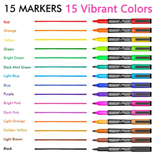 Shuttle Art Dry Erase Markers 15 Colors Magnetic Whiteboard Markers Fine Point Perfect For Writing on Whiteboards DryErase BoardsMirrors for School Office Home - Image 3