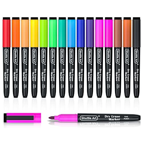 Shuttle Art Dry Erase Markers 15 Colors Magnetic Whiteboard Markers Fine Point Perfect For Writing on Whiteboards DryErase BoardsMirrors for School Office Home - Image 1
