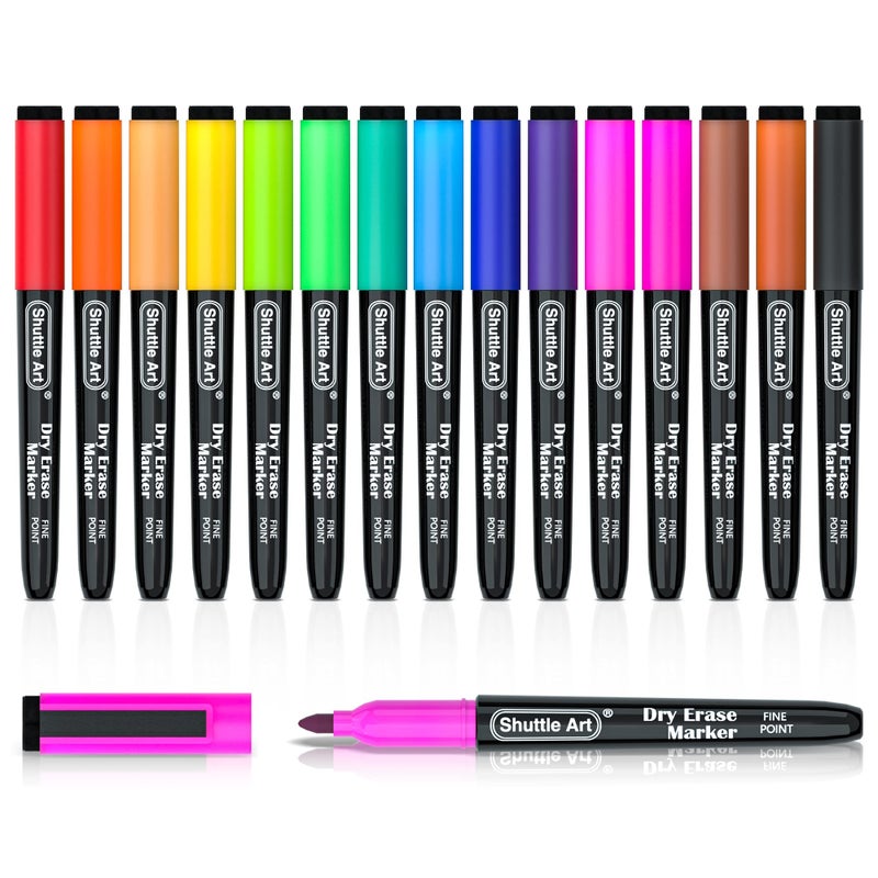 Shuttle Art Dry Erase Markers 15 Colors Magnetic Whiteboard Markers Fine Point Perfect For Writing on Whiteboards DryErase BoardsMirrors for School Office Home - Image 2