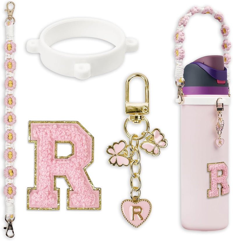 SITKOL Cute Letter Charm Set Compatible with Owala Water Bottle 24 oz, 32 oz, 40 oz, Owala Kids, Owala Coffee Tumbler, Owala FreeSip – Includes Handle Strap, for Owala Accessories & Stanley Cup Accessories - Image 1