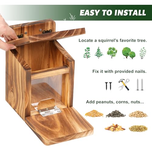 MIXXIDEA Deck Squirrel Feeder Box, Sturdy Squirrel Feeding House with Thickness 1.5CM Wood, No Assembly Required, for Backyard Outside Garden (1 PCS) - Image 4
