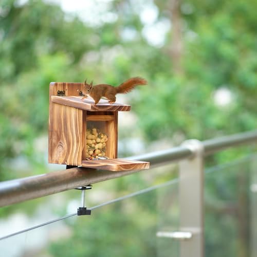 MIXXIDEA Deck Squirrel Feeder Box, Sturdy Squirrel Feeding House with Thickness 1.5CM Wood, No Assembly Required, for Backyard Outside Garden (1 PCS) - Image 3