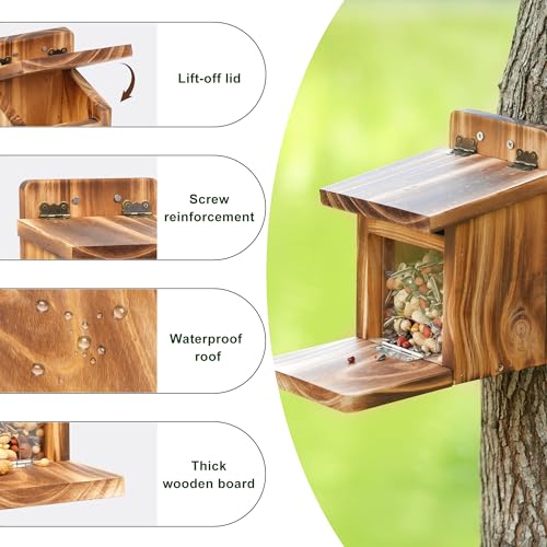 MIXXIDEA Deck Squirrel Feeder Box, Sturdy Squirrel Feeding House with Thickness 1.5CM Wood, No Assembly Required, for Backyard Outside Garden (1 PCS) - Image 2