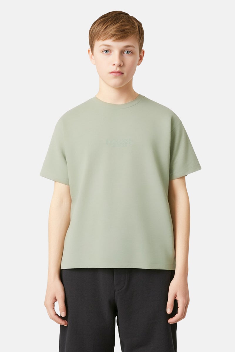 Blank Essentials Kids Boy Short Sleeve Brand Logo T-shirt, Sage - Image 1